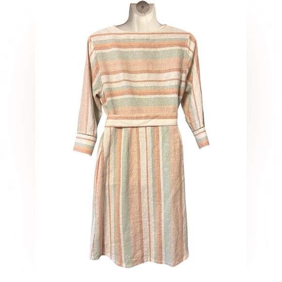 Soft Surroundings Arcata Linen Dress Sz PS Striped Boho Summer Gauzy buttons - Picture 2 of 11
